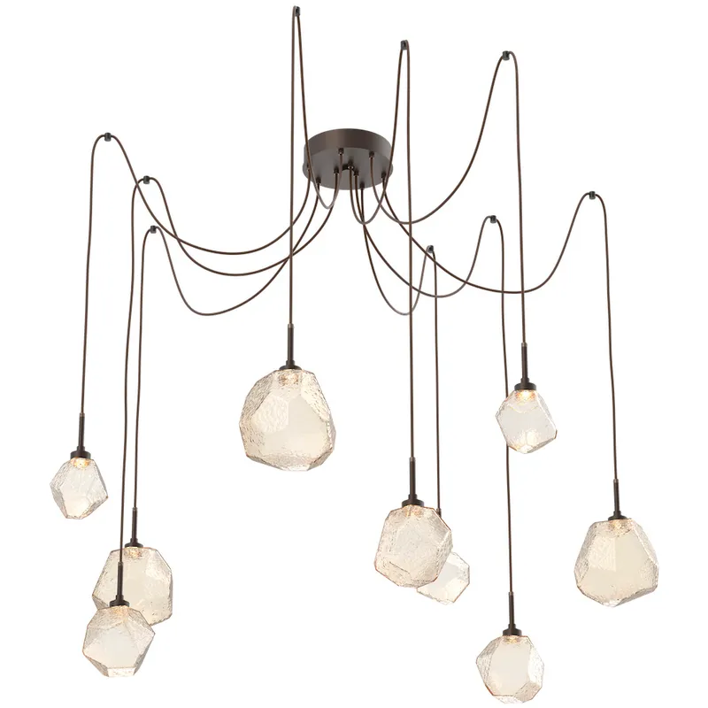 Gem LED 17 inch Flat Bronze Swag Multi-Pendant Ceiling Light in Amber, 2700K LED