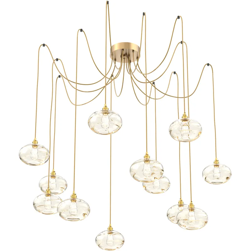 Coppa 12 Light 17 inch Gilded Brass Swag Multi-Pendant Ceiling Light in Amber Optic