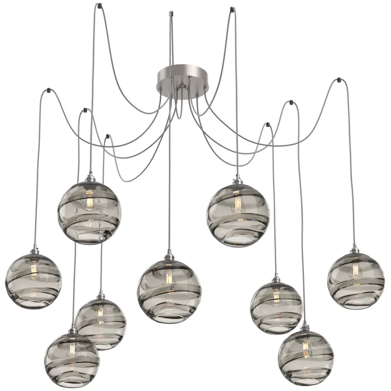 Terra 9 Light 18 inch Metallic Beige Silver Swag Multi-Pendant Ceiling Light in Smoke Optic