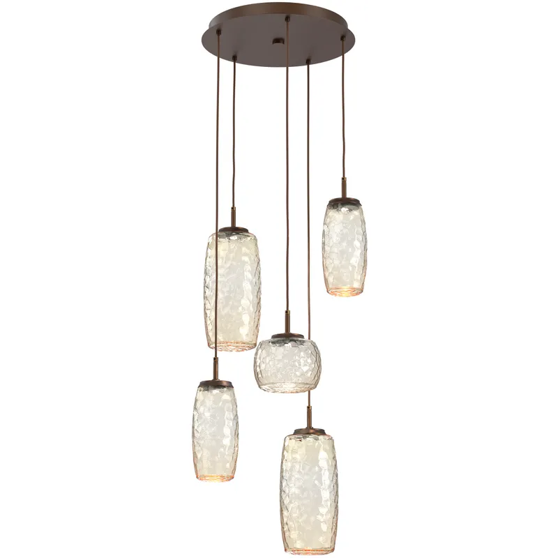 Vessel LED Flat Bronze Multi-Pendant Ceiling Light in Amber, 2700K LED