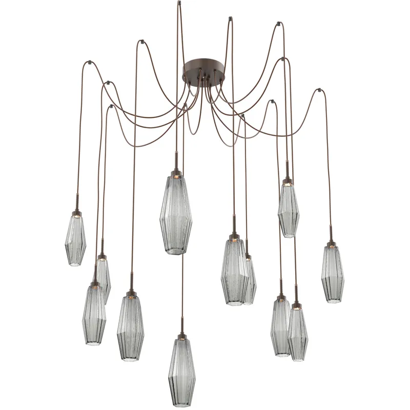 Aalto LED 14.8 inch Flat Bronze Swag Multi-Pendant Ceiling Light in Optic Rib Smoke, 2700K LED