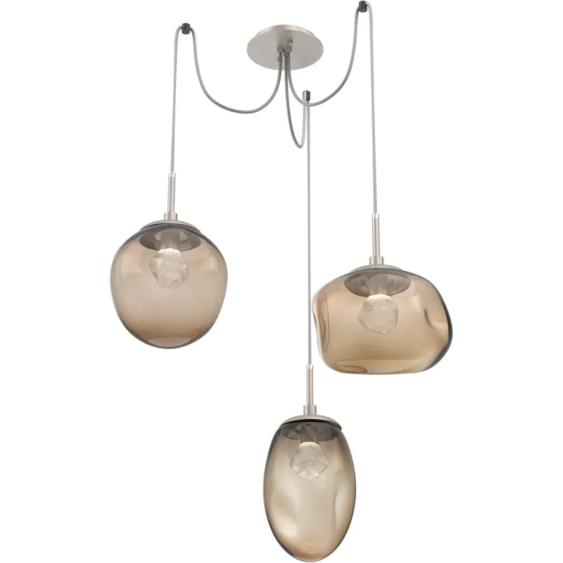 Cosmos LED 17 inch Metallic Beige Silver Swag Multi-Pendant Ceiling Light in 3000K LED, Zircon Inner - Bronze Outer