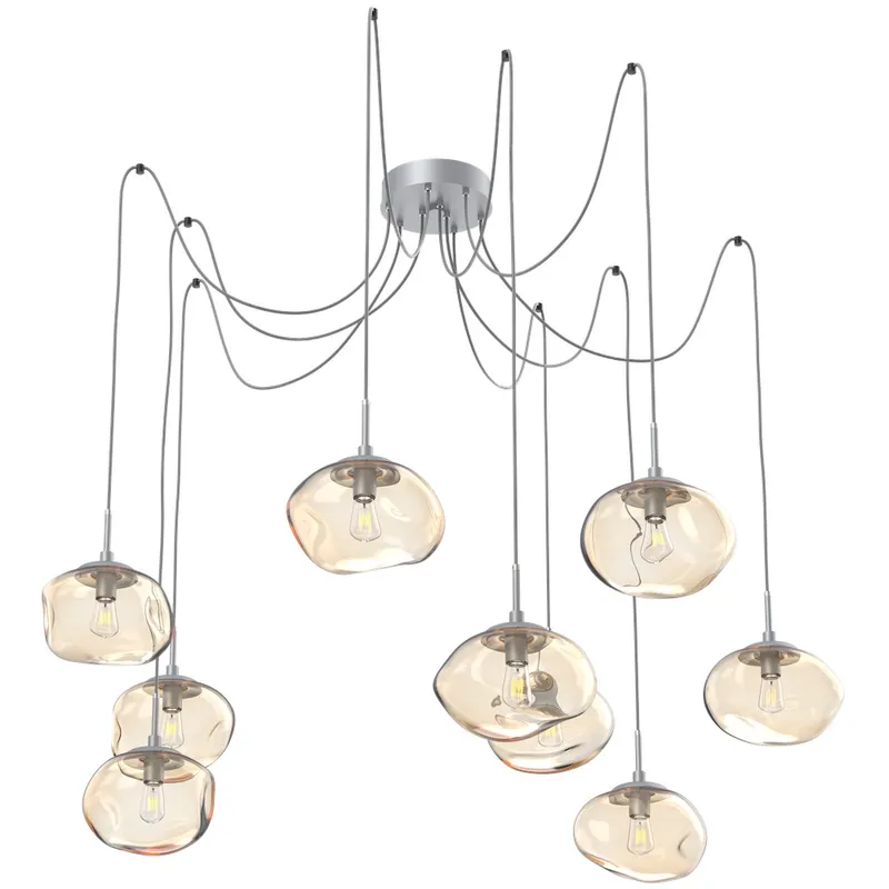 Nova 9 Light 19 inch Classic Silver Swag Multi-Pendant Ceiling Light in Amber