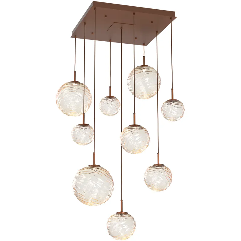 Gaia LED 30 inch Burnished Bronze Multi-Pendant Ceiling Light in 3000K LED, Amber