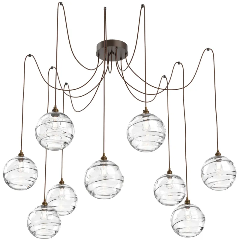 Terra 9 Light 18 inch Flat Bronze Swag Multi-Pendant Ceiling Light in Clear Optic