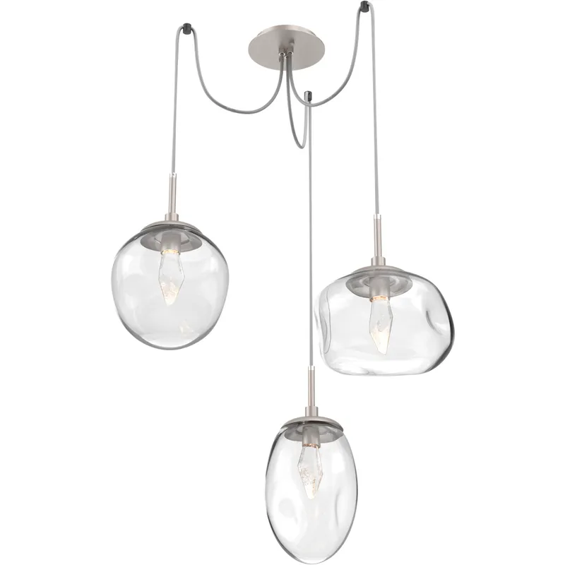 Cosmos LED 17 inch Metallic Beige Silver Swag Multi-Pendant Ceiling Light in 3000K LED, Geo Inner - Clear Outer