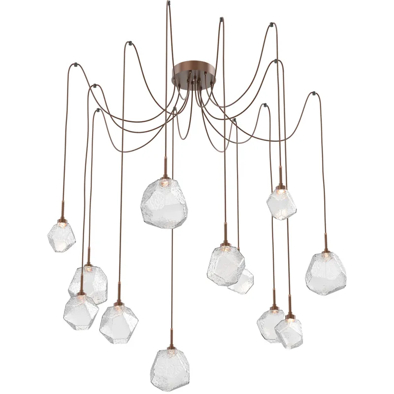 Gem LED 17 inch Burnished Bronze Swag Multi-Pendant Ceiling Light in 3000K LED, Clear
