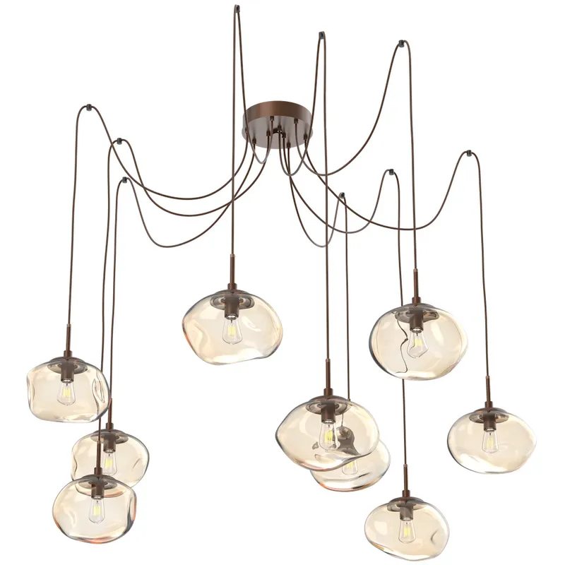 Nova 9 Light 19 inch Burnished Bronze Swag Multi-Pendant Ceiling Light in Amber