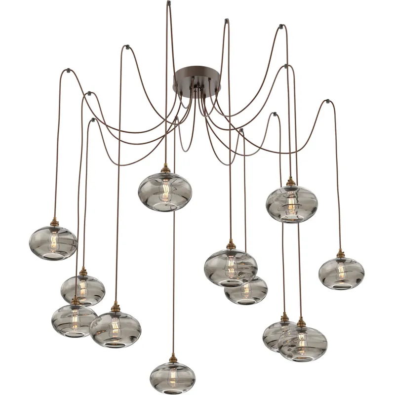 Coppa 12 Light 17 inch Flat Bronze Swag Multi-Pendant Ceiling Light in Smoke Optic