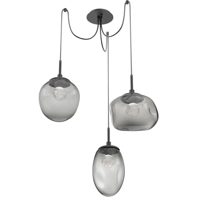 Cosmos LED 17 inch Matte Black Swag Multi-Pendant Ceiling Light in 2700K LED, Zircon Inner - Smoke Outer