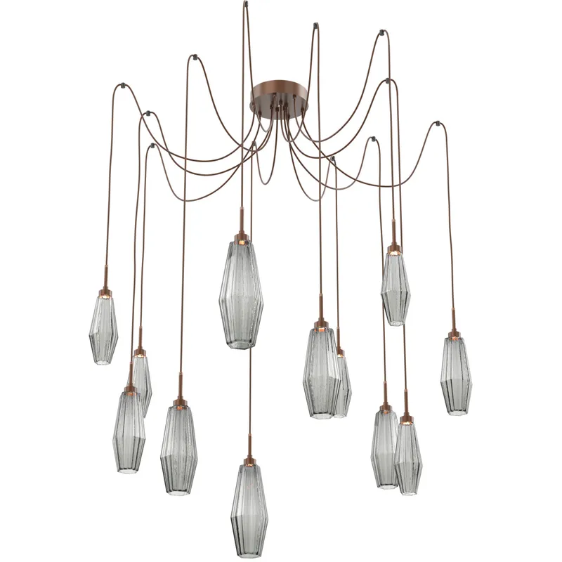 Aalto LED 14.8 inch Burnished Bronze Swag Multi-Pendant Ceiling Light in Optic Rib Smoke, 2700K LED