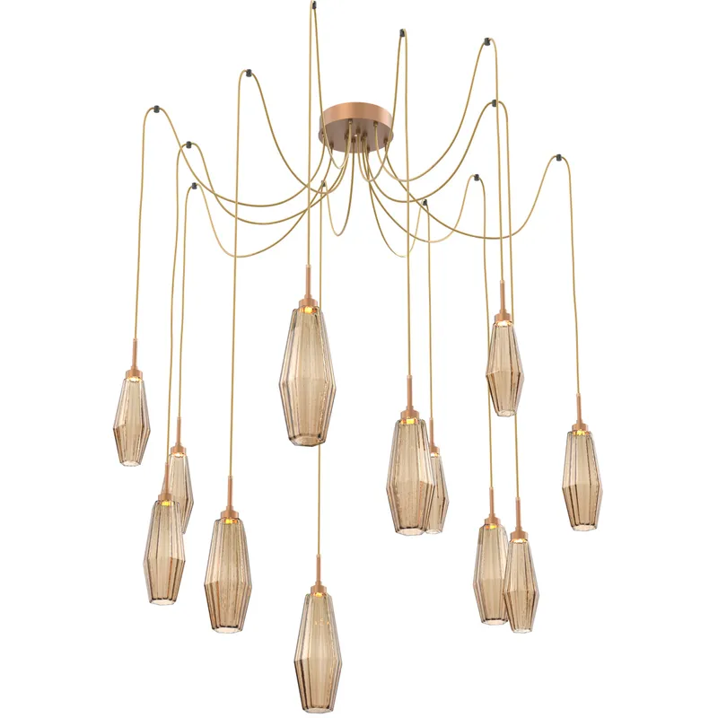 Aalto LED Novel Brass Swag Multi-Pendant Ceiling Light in 3000K LED, Bronze