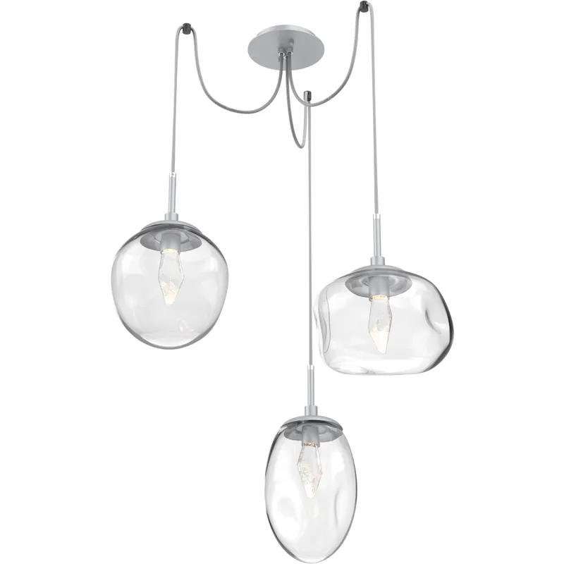 Cosmos LED 17 inch Classic Silver Swag Multi-Pendant Ceiling Light in 2700K LED, Geo Inner - Clear Outer