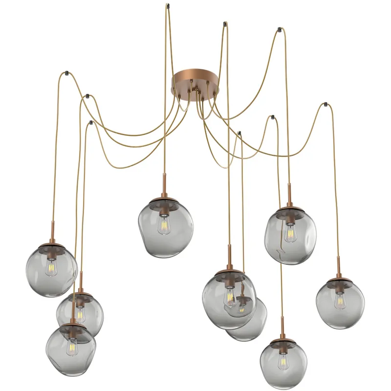 Aster 9 Light 18.7 inch Novel Brass Swag Multi-Pendant Ceiling Light in Smoke