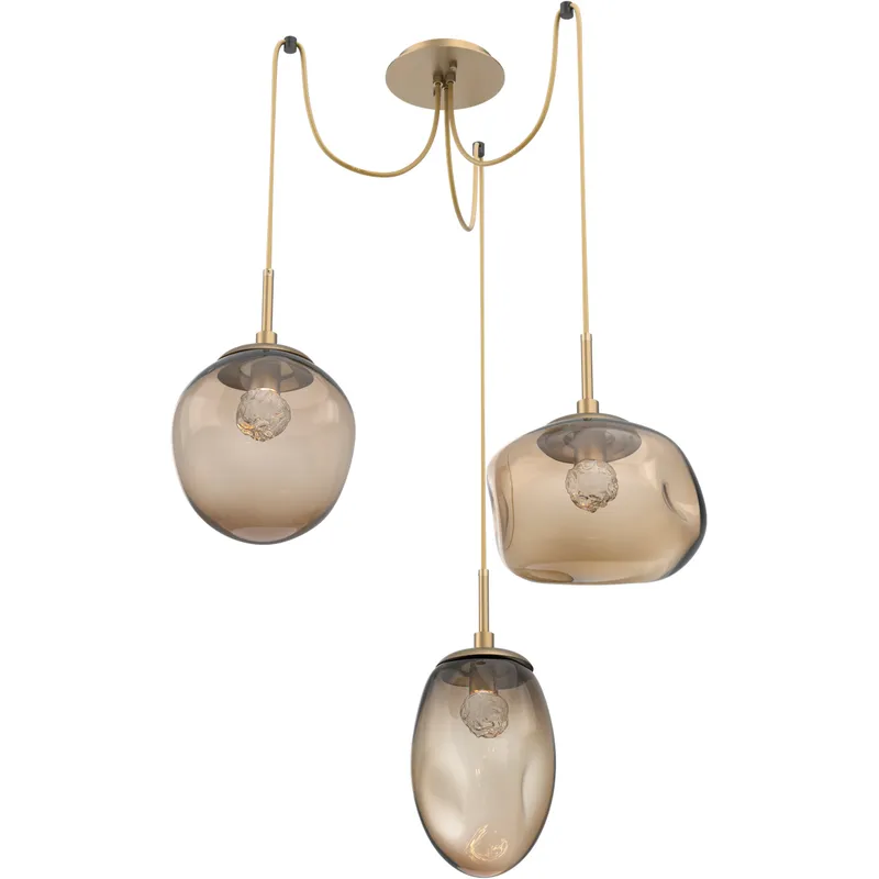 Cosmos LED 17 inch Gilded Brass Swag Multi-Pendant Ceiling Light in 2700K LED, Floret Inner - Bronze Outer