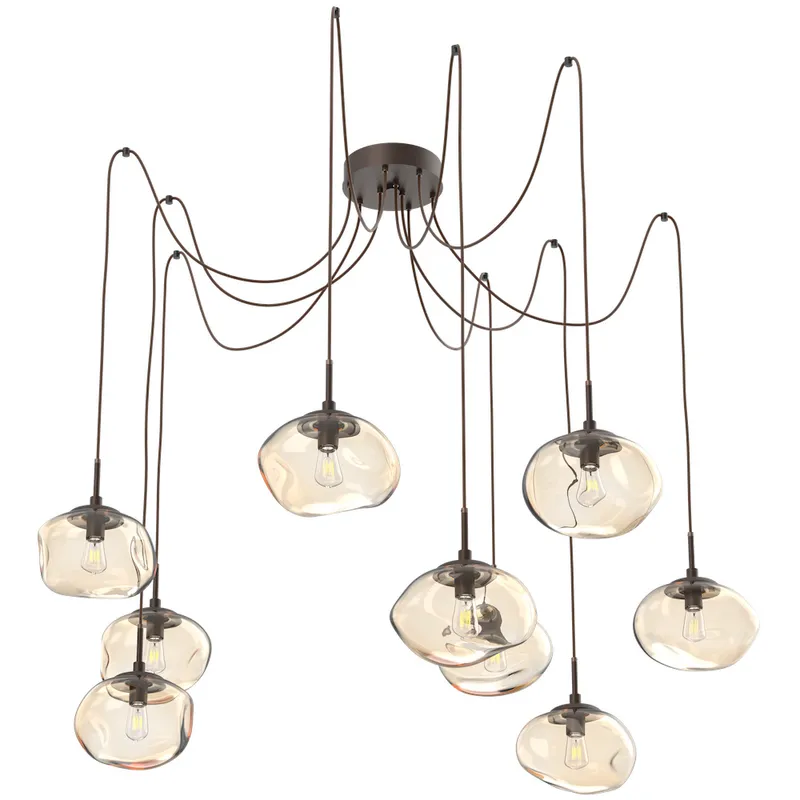 Nova 9 Light 19 inch Flat Bronze Swag Multi-Pendant Ceiling Light in Amber