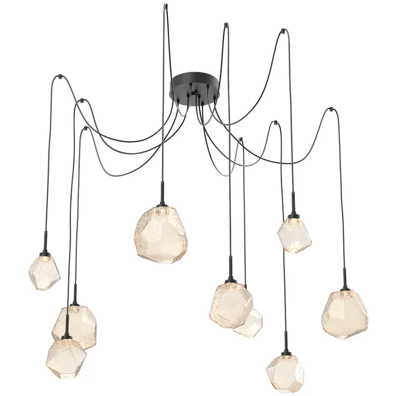 Gem LED 17 inch Matte Black Swag Multi-Pendant Ceiling Light in 3000K LED, Amber