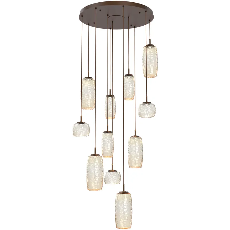 Vessel LED Flat Bronze Multi-Pendant Ceiling Light in Amber, 2700K LED