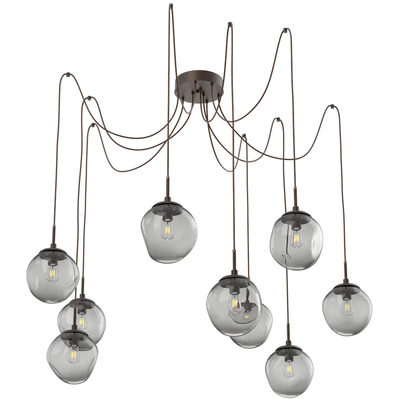 Aster 9 Light 18.7 inch Flat Bronze Swag Multi-Pendant Ceiling Light in Smoke