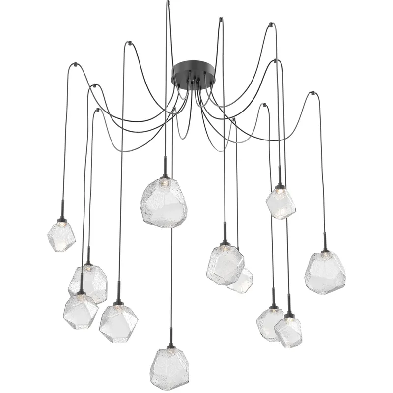 Gem LED 17 inch Matte Black Swag Multi-Pendant Ceiling Light in 3000K LED, Clear