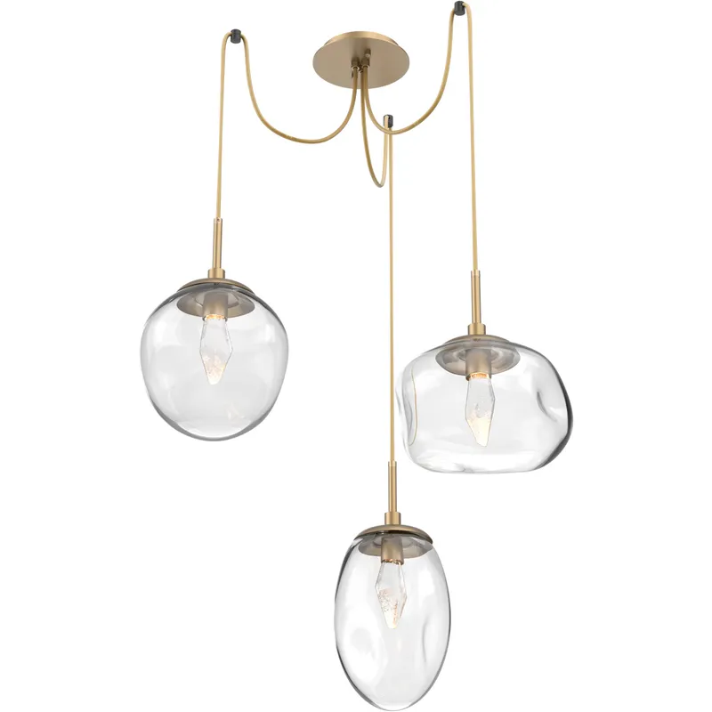 Cosmos LED 17 inch Gilded Brass Swag Multi-Pendant Ceiling Light in 2700K LED, Geo Inner - Clear Outer