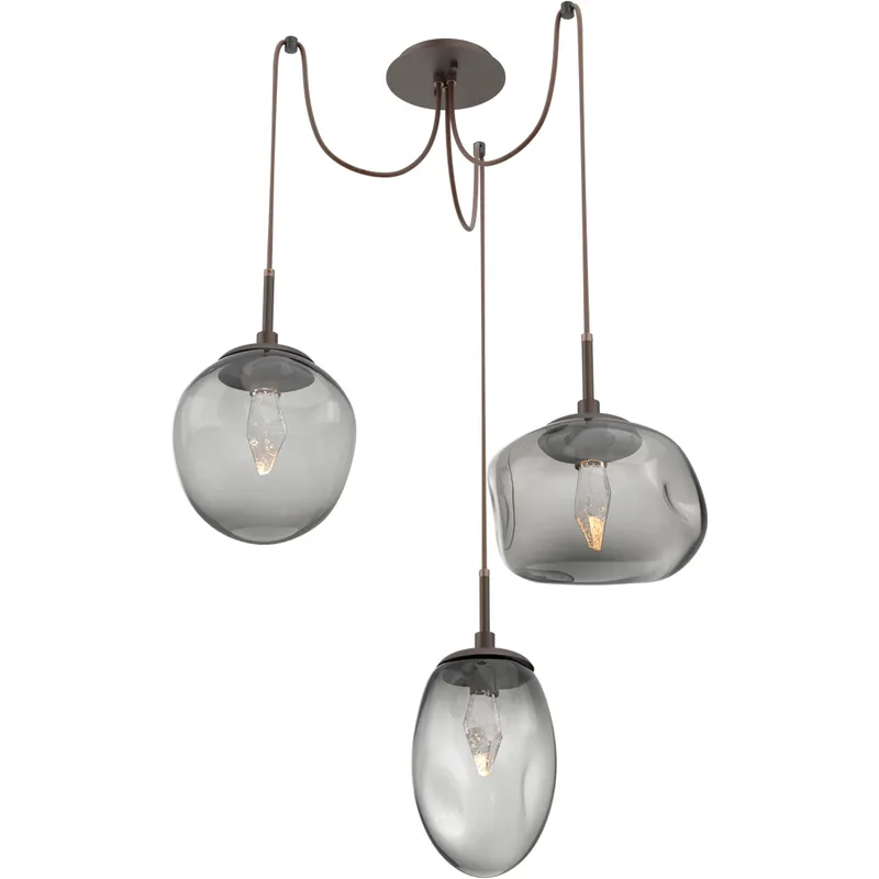 Cosmos LED 17 inch Flat Bronze Swag Multi-Pendant Ceiling Light in 2700K LED, Geo Inner - Smoke Outer
