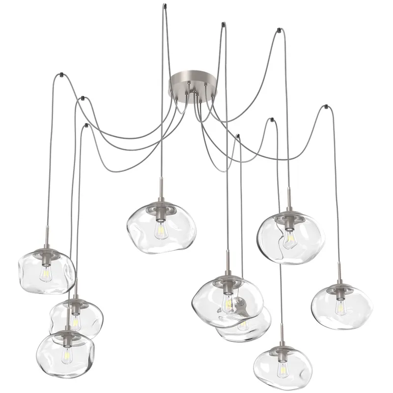 Nova 9 Light 19 inch Metallic Beige Silver Swag Multi-Pendant Ceiling Light in Clear