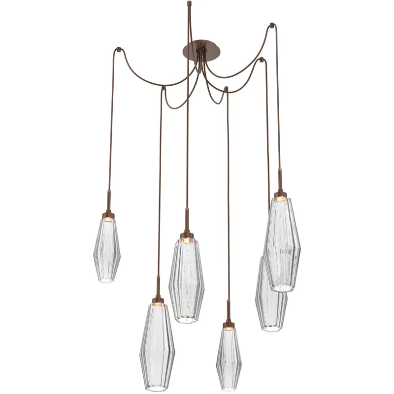Aalto LED 14.8 inch Burnished Bronze Swag Multi-Pendant Ceiling Light in Optic Rib Clear, 2700K LED