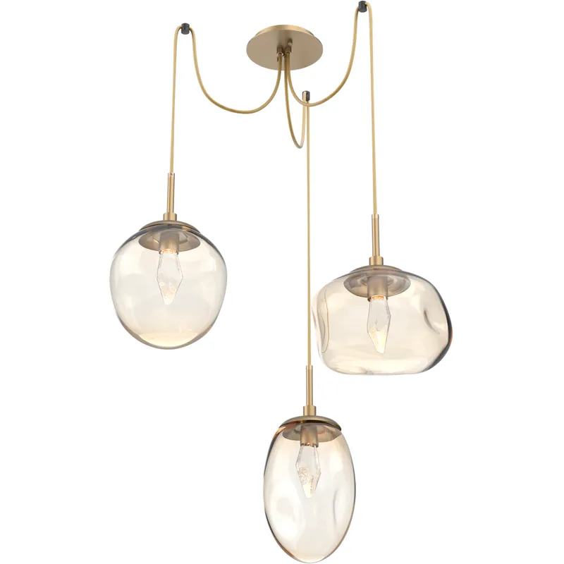 Cosmos LED 17 inch Gilded Brass Swag Multi-Pendant Ceiling Light in 2700K LED, Geo Inner - Amber Outer
