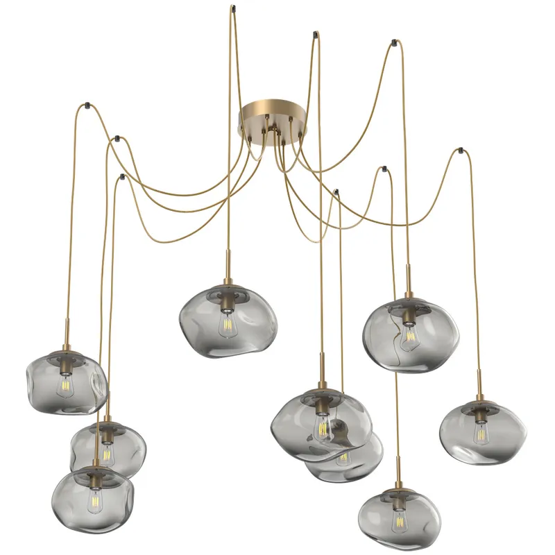 Nova 9 Light 19 inch Gilded Brass Swag Multi-Pendant Ceiling Light in Smoke