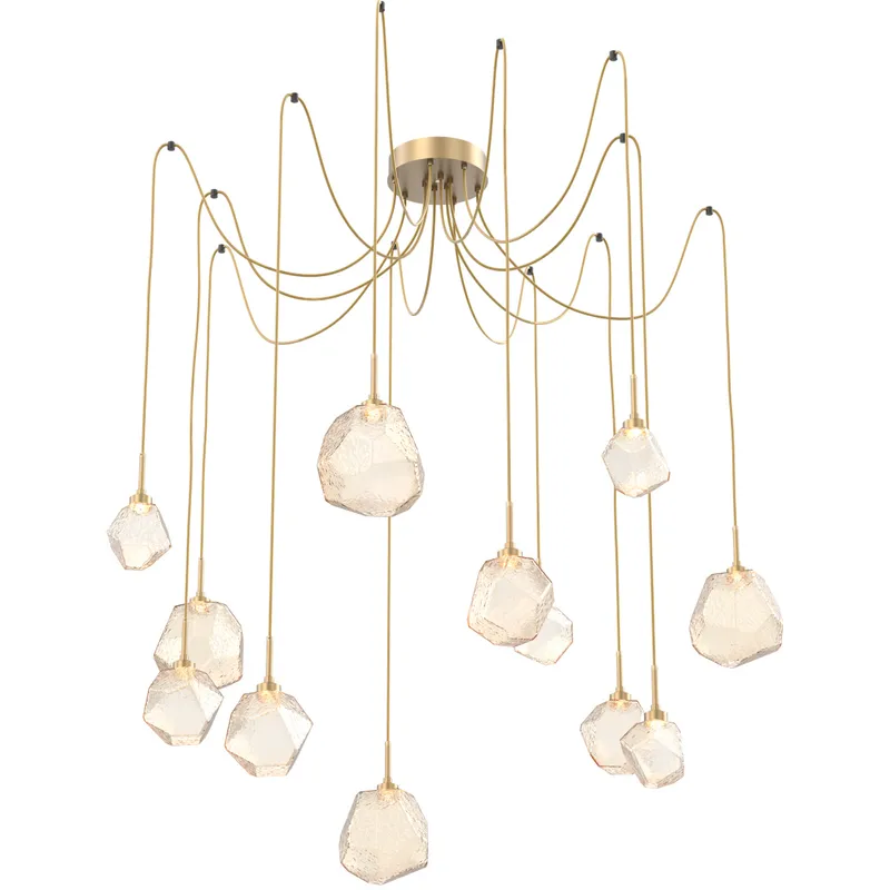 Gem LED 17 inch Gilded Brass Swag Multi-Pendant Ceiling Light in 3000K LED, Amber