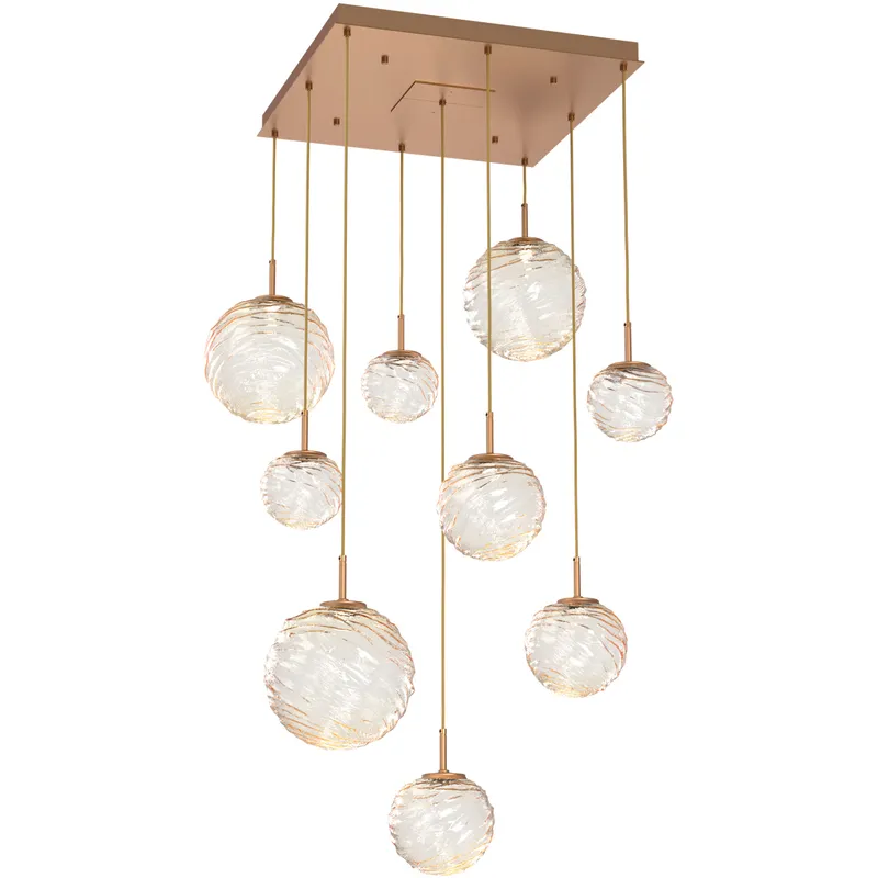 Gaia LED 30 inch Novel Brass Multi-Pendant Ceiling Light in Amber, 2700K LED