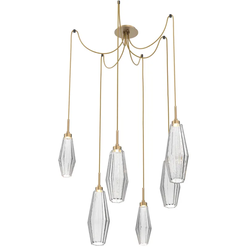 Aalto LED 14.8 inch Gilded Brass Swag Multi-Pendant Ceiling Light in 3000K LED, Optic Rib Clear