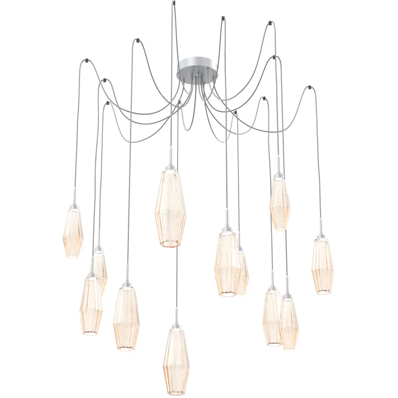 Aalto LED 14.8 inch Classic Silver Swag Multi-Pendant Ceiling Light in Optic Rib Amber, 2700K LED