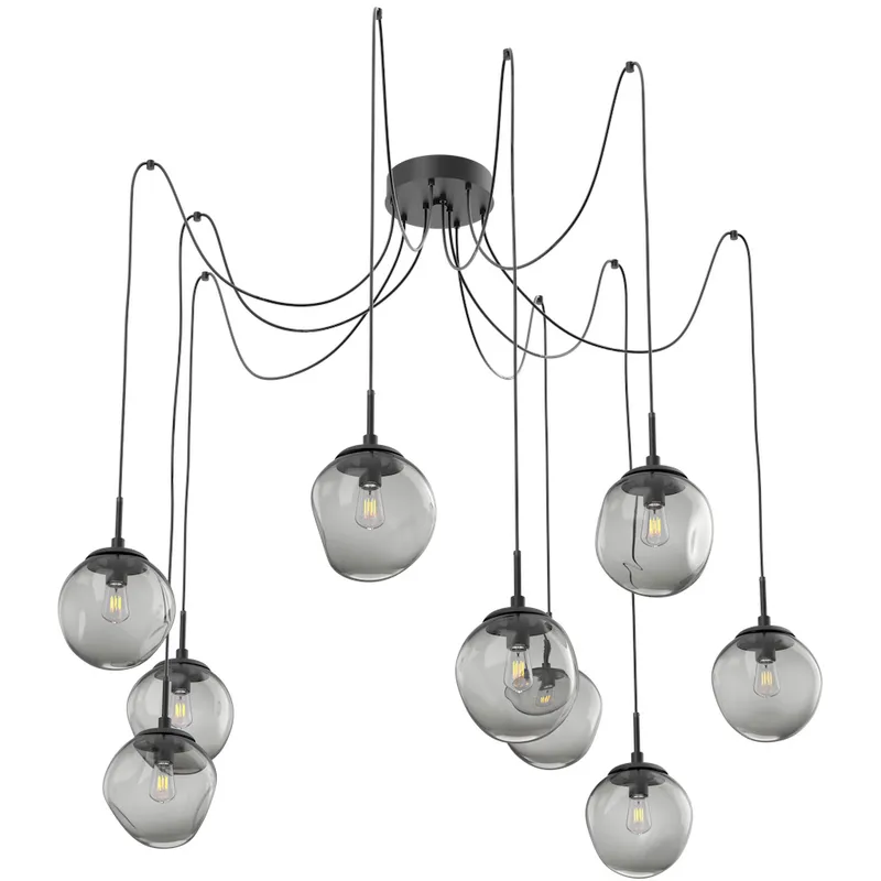 Aster 9 Light 18.7 inch Matte Black Swag Multi-Pendant Ceiling Light in Smoke