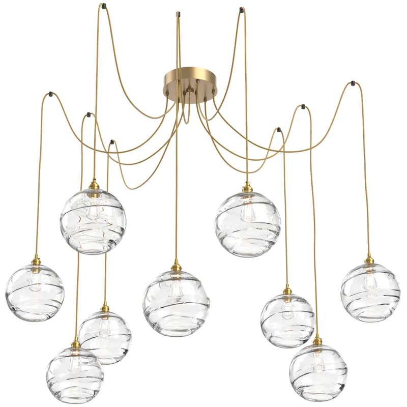 Terra 9 Light 18 inch Gilded Brass Swag Multi-Pendant Ceiling Light in Clear Optic
