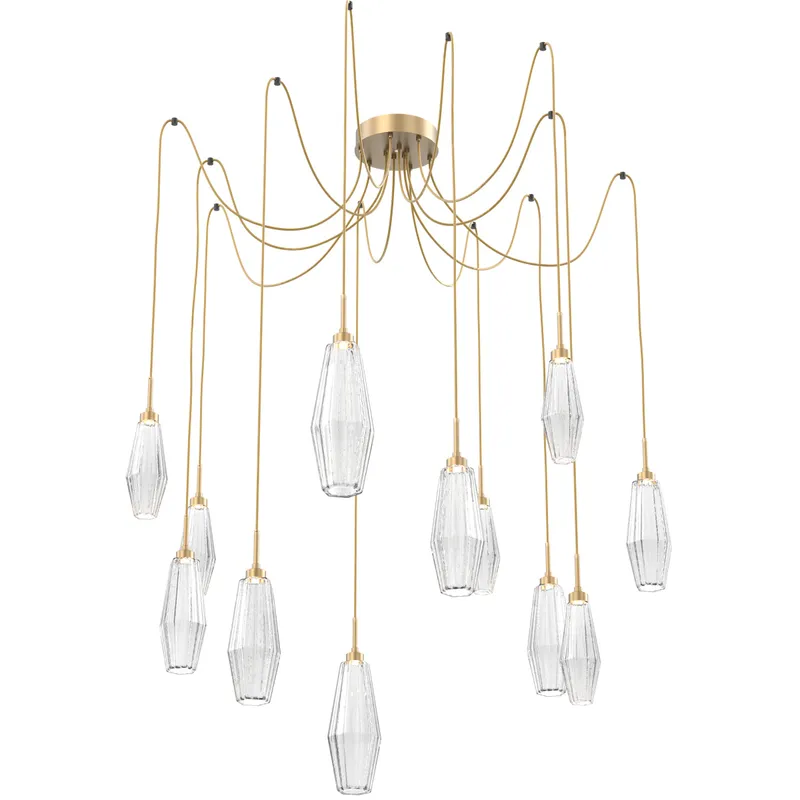 Aalto LED 14.8 inch Gilded Brass Swag Multi-Pendant Ceiling Light in 3000K LED, Optic Rib Clear