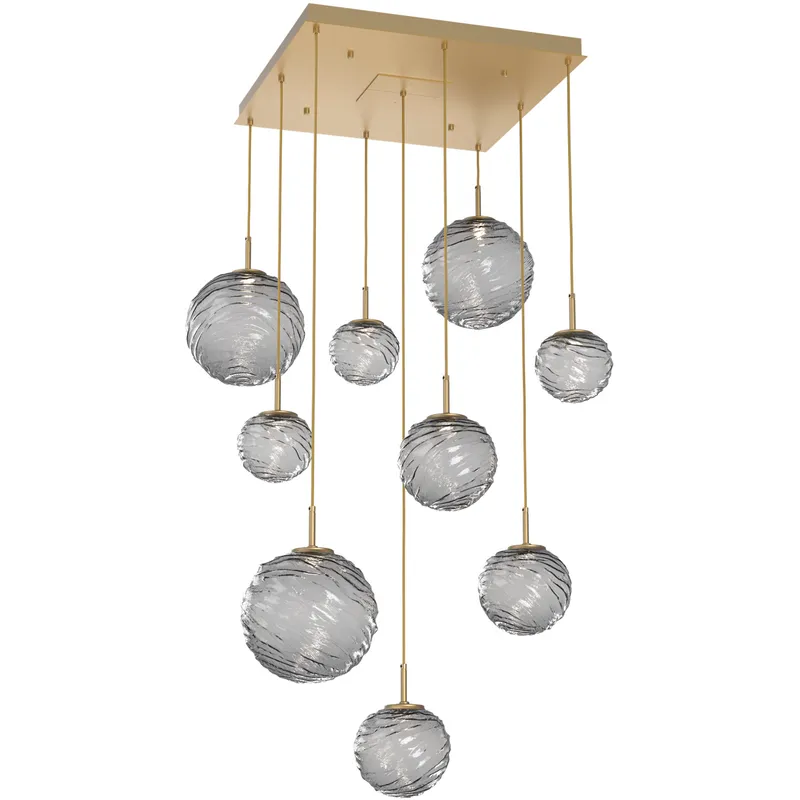 Gaia LED 30 inch Gilded Brass Multi-Pendant Ceiling Light in Smoke, 2700K LED