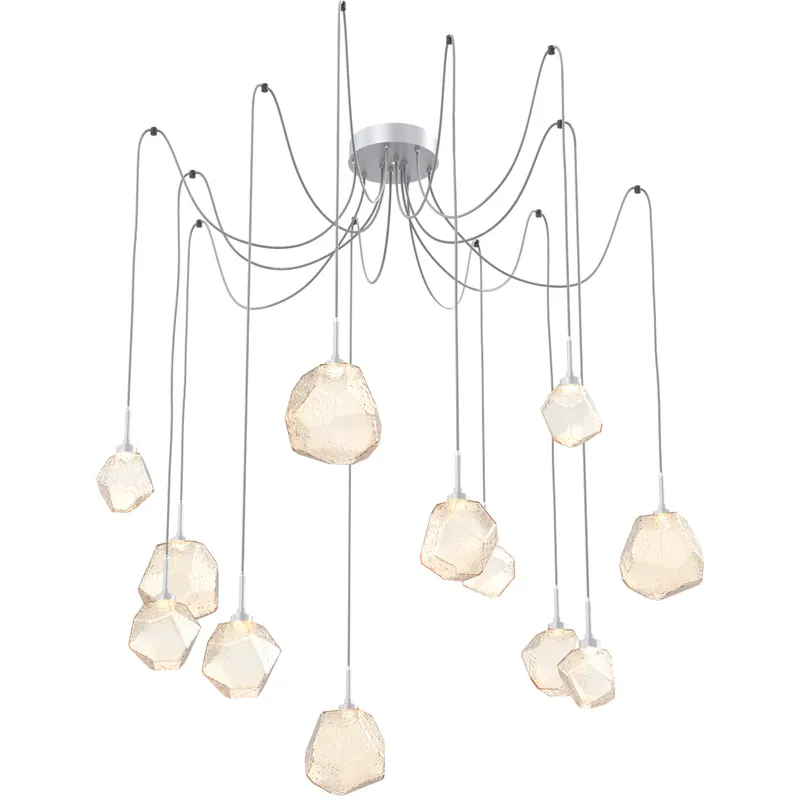 Gem LED 17 inch Classic Silver Swag Multi-Pendant Ceiling Light in 3000K LED, Amber
