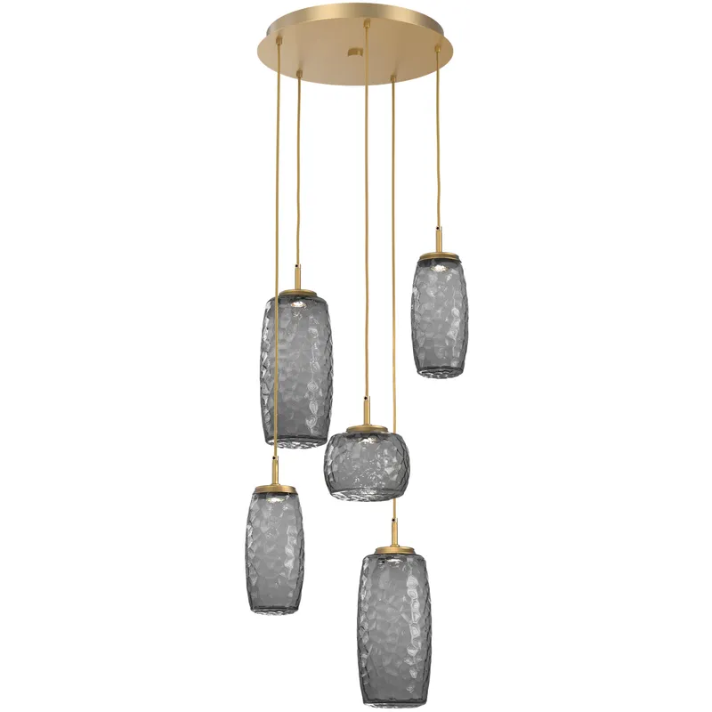 Vessel LED Gilded Brass Multi-Pendant Ceiling Light in 3000K LED, Smoke