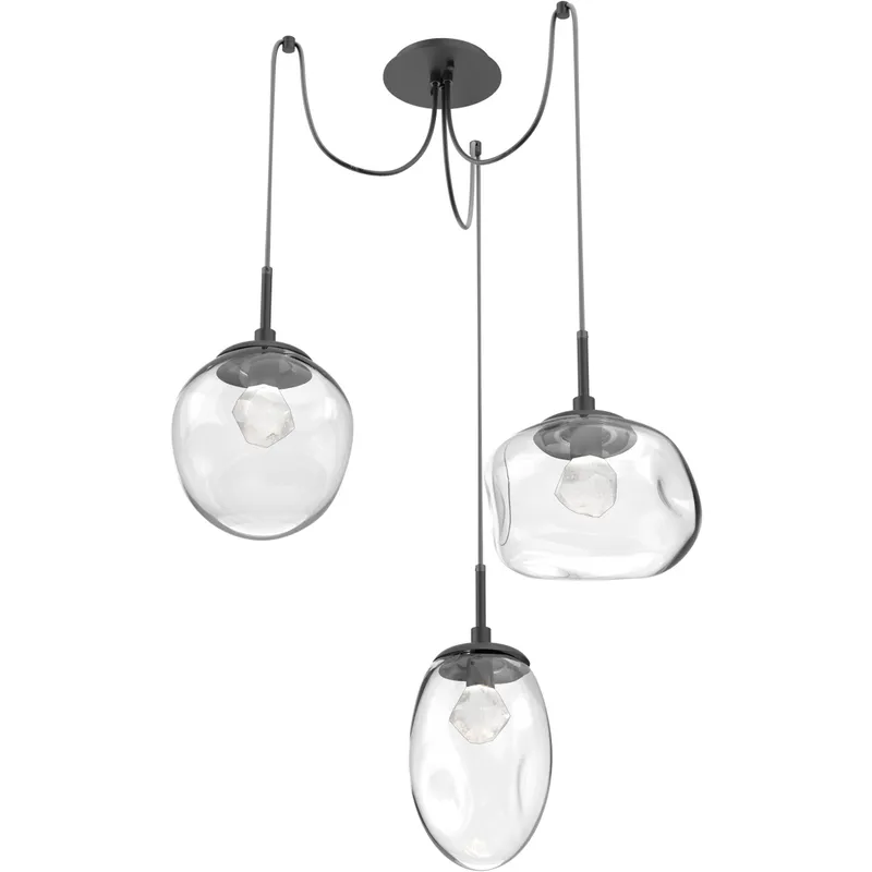 Cosmos LED 17 inch Matte Black Swag Multi-Pendant Ceiling Light in 2700K LED, Zircon Inner - Clear Outer