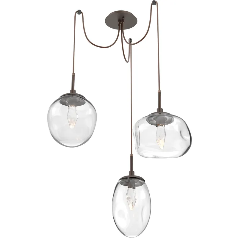 Cosmos LED 17 inch Flat Bronze Swag Multi-Pendant Ceiling Light in 2700K LED, Geo Inner - Clear Outer