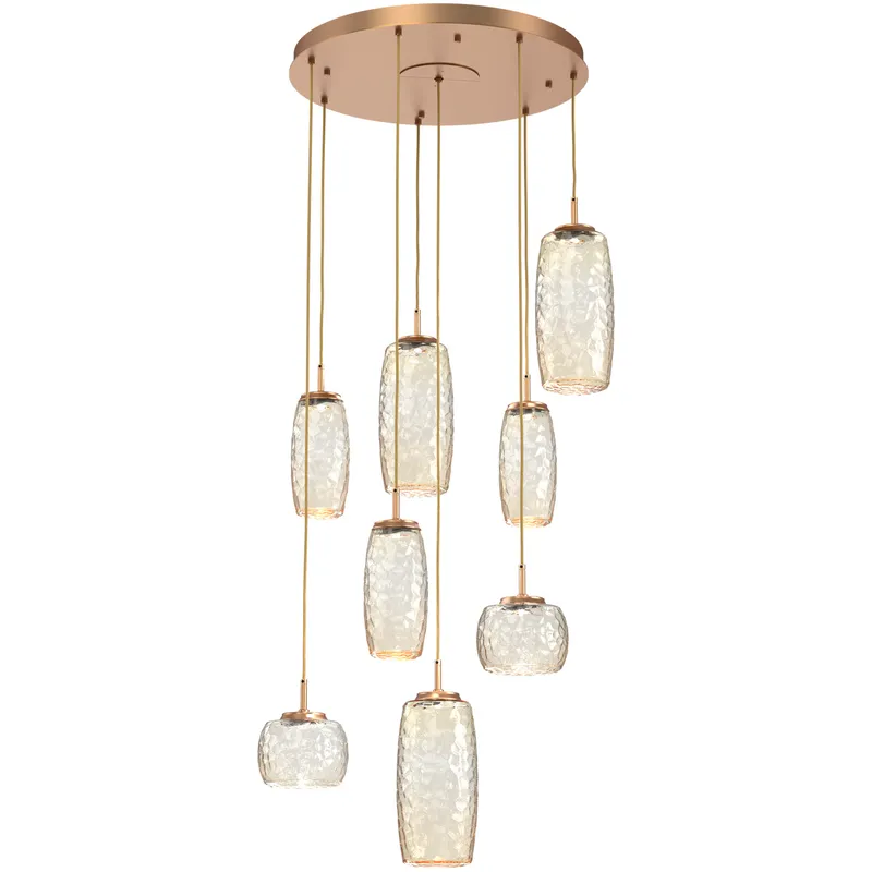 Vessel LED Novel Brass Multi-Pendant Ceiling Light in Amber, 2700K LED