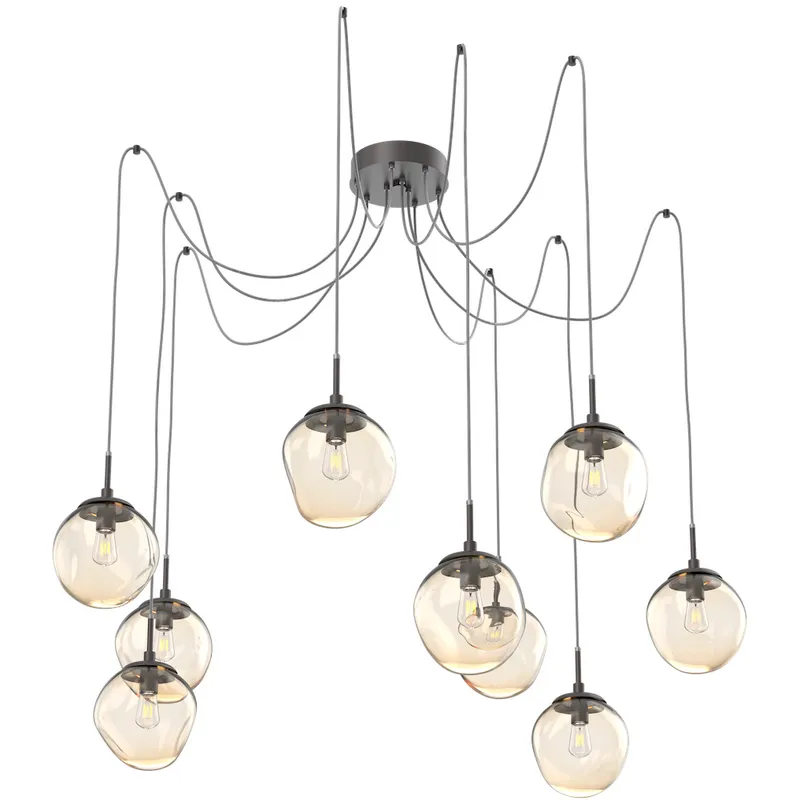 Aster 9 Light 18.7 inch Graphite Swag Multi-Pendant Ceiling Light in Amber