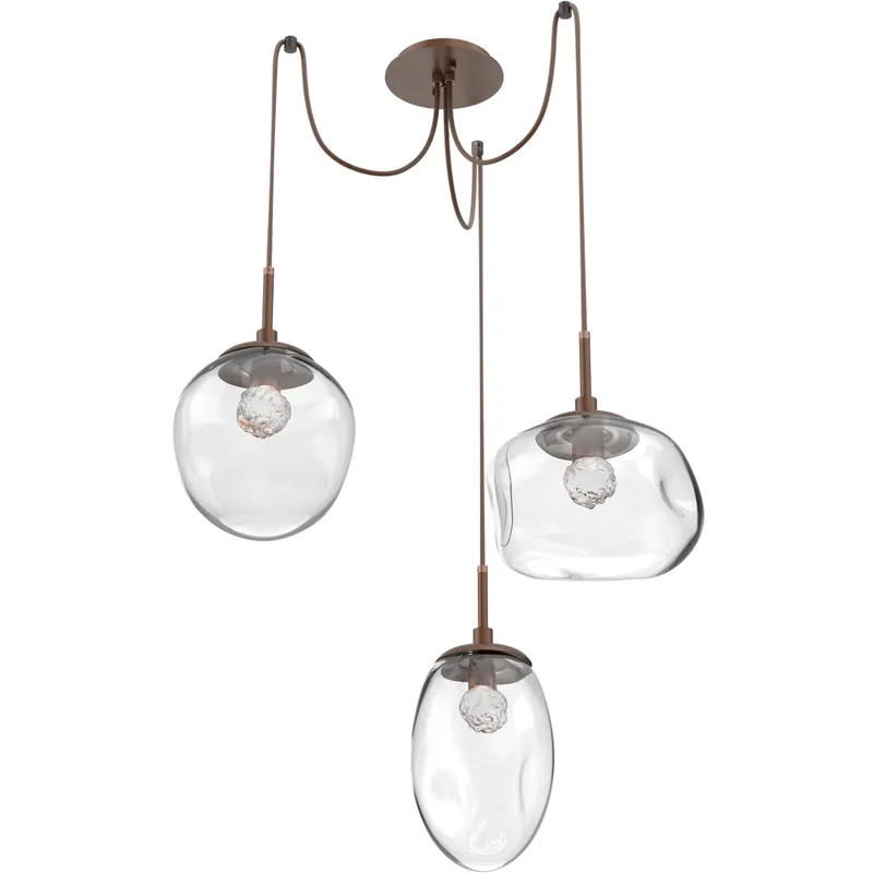 Cosmos LED 17 inch Burnished Bronze Swag Multi-Pendant Ceiling Light in 3000K LED, Floret Inner - Clear Outer