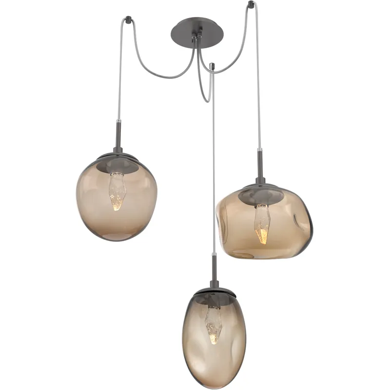Cosmos LED 17 inch Graphite Swag Multi-Pendant Ceiling Light in 2700K LED, Geo Inner - Bronze Outer