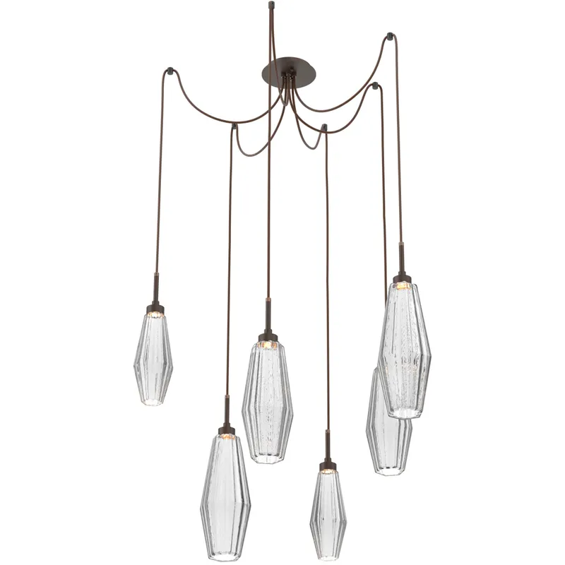 Aalto LED 14.8 inch Flat Bronze Swag Multi-Pendant Ceiling Light in Optic Rib Clear, 2700K LED