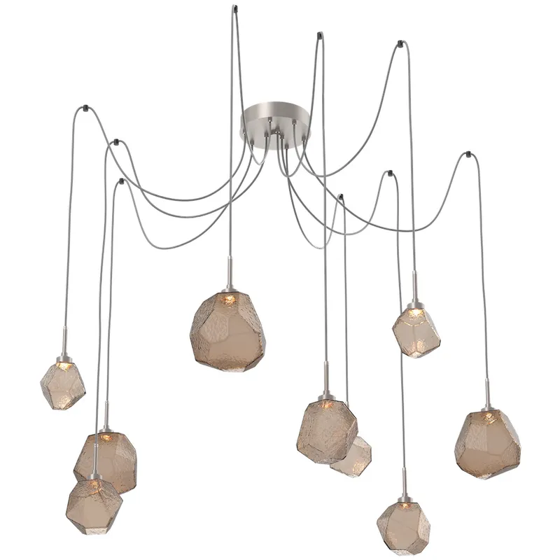 Gem LED 17 inch Metallic Beige Silver Swag Multi-Pendant Ceiling Light in 3000K LED, Bronze