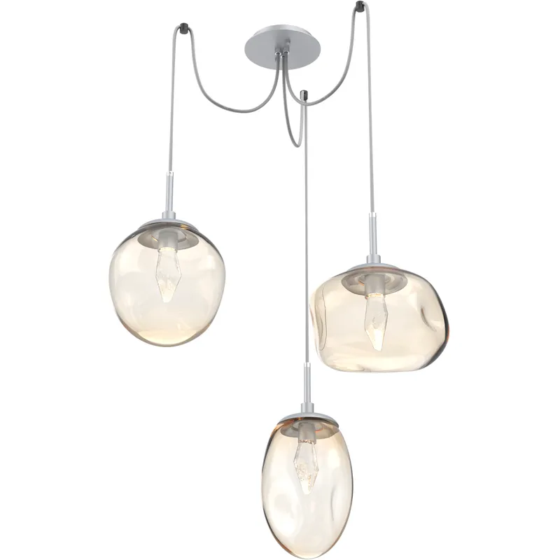 Cosmos LED 17 inch Classic Silver Swag Multi-Pendant Ceiling Light in 3000K LED, Geo Inner - Amber Outer