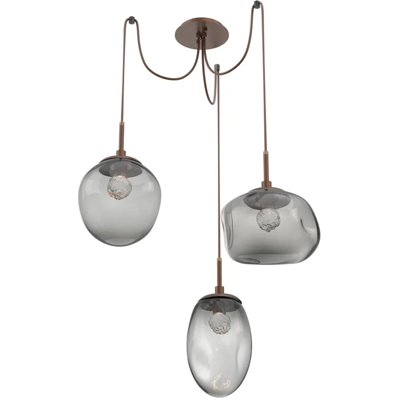 Cosmos LED 17 inch Burnished Bronze Swag Multi-Pendant Ceiling Light in 2700K LED, Floret Inner - Smoke Outer